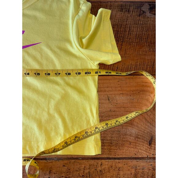 Nike Bright Yellow Pink The Nike Tee Swoosh Cropped Lightweight T-Shirt Size M - Picture 5 of 6